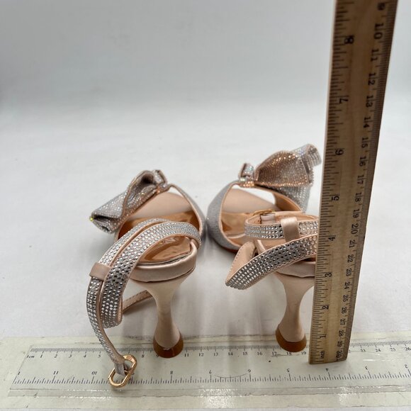Milooey Shoe Rhinestone Bow Sandal Crystal Ankle Strap Kitten Heel Party Shoe - Picture 5 of 8